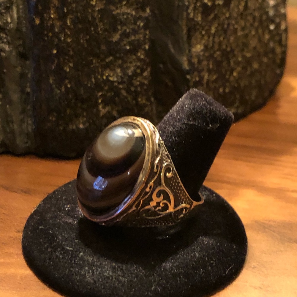 Men`s Agate Ring Silver 925